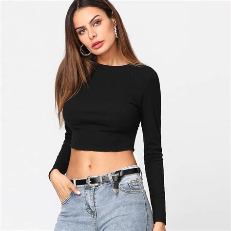 oversized crop top long sleeve|cropped basic long sleeve cheap.